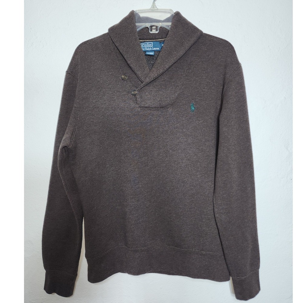 Vintage Polo Ralph Lauren Shawl Collar Sweatshirt Mens Medium Elbow Patches